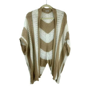 Jillian & Nicole Cardigan Sweater Women 3X Tan White Stripe Poncho Dolman Open